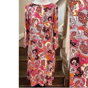 Jude Connally Vibrant Pink - Orange - White Paisley Sheath Dress Size Small